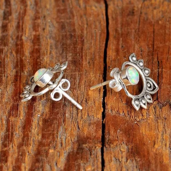 "Lotus Dreamer” Opal Bohemian Hippie Stud Earrings - Picture 3 of 7